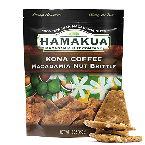Hamakua Macadamia Nut Coffee Brittle - Sweet Candy Hawaiian Grown Macadamia Nuts and Kona Coffee Dessert - All Natural Dry Roasted Macadamias