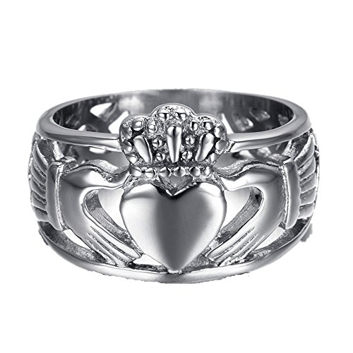 HAMANY Jewelry Men's Stainless Steel Claddagh Ring with Celtic Knot Eternity Design,Size 11