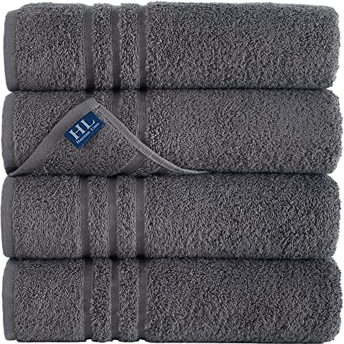 Hammam Linen Cool Grey Bath Towels 4-Pack - 27x54 Soft and Absorbent, Premium Quality Perfect for Daily Use 100% Cotton Towel 600 GSM