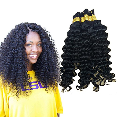 Hannah Queen Wet N Wavy Bulk hair HUMAN HAIR Micro Braiding 3 Bundle 150g Brazilian Deep Curly Wave Bulk Hair For Braiding Human Hair No Weft (16 16 16 Natural Black #1B)