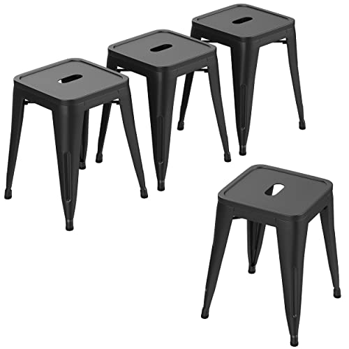 HAOBO Home Modern Industrial Metal Stools Classroom Stools [Set of 4] Stackable for Indoor/Outdoor 18" Dining Chair Kids Short Stools