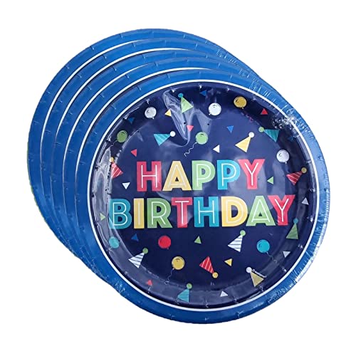 Happy Birthday Plates Colorful Rainbow Confetti Dessert Plates  Party Supplies Includes 24 7" Plates and 1 Saguaro Acres Party Supply Checklist