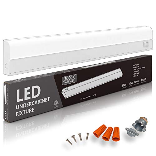 Hardwired LED Under Cabinet Task Lighting - 16 Watt, 24", Dimmable, CRI>90, 3000K (Warm White), Wide Body, Long Lasting Metal Base with Frost Lens