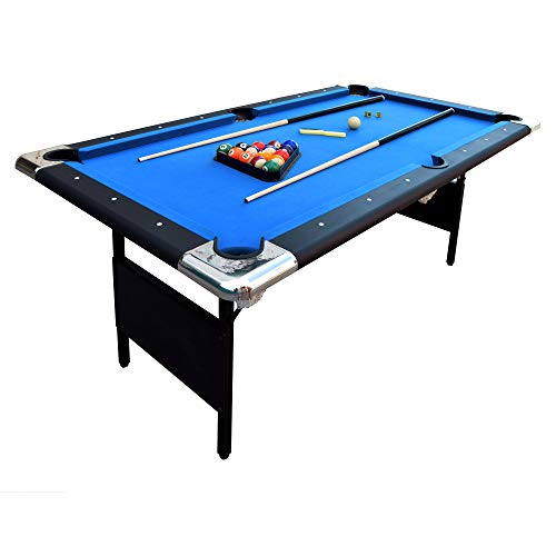 Hathaway Fairmont Portable 6-Ft Pool Table for Families with Easy Folding for Storage, Includes Balls, Cues, Chalk, Blue