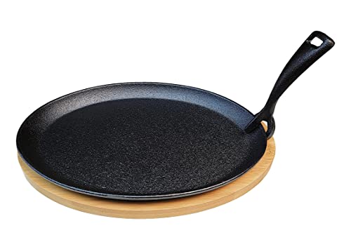 HAWOK Cast Iron Fajita Skillet Japanese Steak Plate (10"x7") with Cast Iron Movable Handle and Bamboo Tray