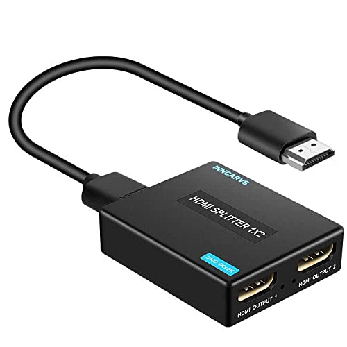 HDMI Splitter 1 in 2 Out with HDMI Cable, 4K 1x2 HDMI Splitter for Dual Monitors HD 1080P 3D Splitter, Supports HDCP1.4, Xbox PS3/4/5 Sky Box Fire Stick DVD Player(1 HDMI Source to 2 HDMI Displays)
