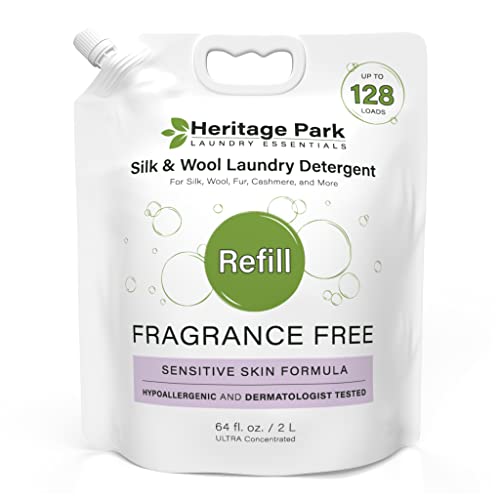 Heritage Park Silk & Wool Fragrance Free, Hypoallergenic, pH-Neutral Laundry Detergent - Dermatologist-tested, Sensitive Skin-Friendly, Enzyme-Free, Ultra Concentrated (64 fl oz Refill)