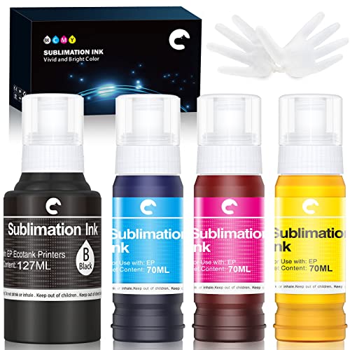 Hiipoo Sublimation Ink for EcoTank Supertank Inkjet Printer ET-2400 ET-2720 ET-2760 ET-2800 ET-2803 ET-2830 ET-4800 ET-3760 ET-2850 ET-7720 ET-15000 /Upgrade Version/Offer Free ICC Printing