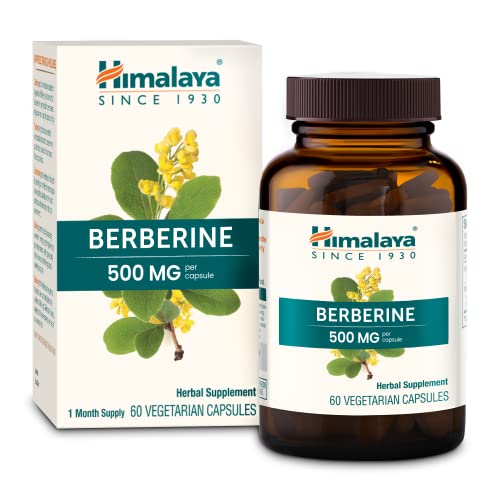Himalaya Berberine 500 mg Capsule, 1 Month Supply, 2 Capsules Daily, Berberine HCL from Indian Barberry Root, Vegan, Gluten Free, Herbal Supplement