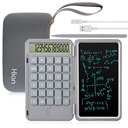 Hion Calculator,12-Digit Large Display Office Desk Calcultors with Erasable Writing Table,Rechargeable Hand held Multi-Function Mute Pocket Desktop Calculator for Basic Financial Home School,Grey