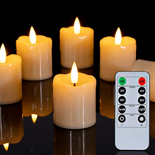 Homemory 2" x 2" Timer Remote Control Flickering Flameless Votive Candles, 350+Hour Realistic Battery Operated Candles, 6Pack 3D Wick Electric Fake Candles for Christmas, Wedding, Home Decorations