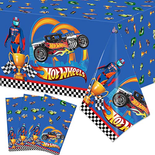 Hot Car Birthday Party Supplies, 3pcs Racing Car Party Tablecloth Disposable Plastic Table Cover Dinner Decorations for Birthday Party