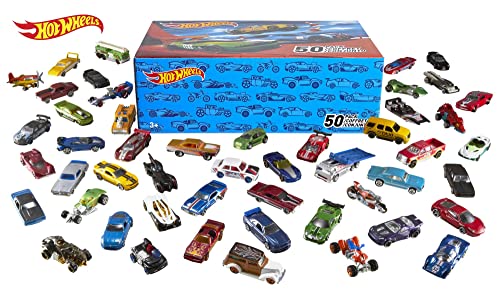 Hot Wheels Set of 50 Toy Trucks & Cars in 1:64 Scale, Individually Packaged Vehicles (Styles May Vary)