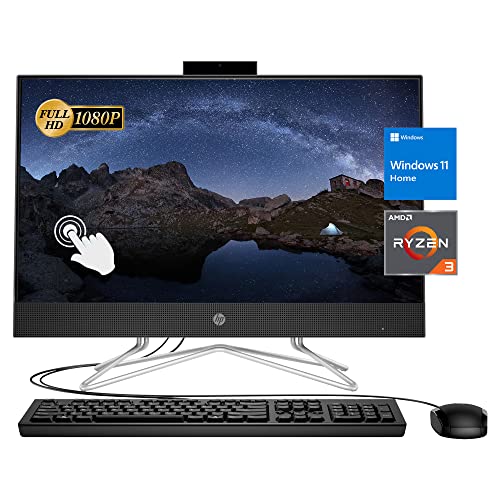 HP 2022 Newest All-in-One Desktop, 22" FHD Touch Screen, AMD Ryzen 3 3250U, 12GB RAM, 256GB SSD, Webcam, DVD-RW, HDMI, RJ-45, USB Wired Keyboard&Mouse, WiFi, Windows 11 Home, Black