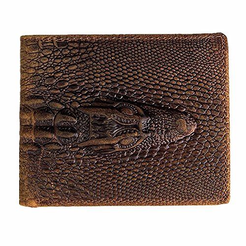 HRS Crocodiile Wallets for Men- Ultra Slim Genuine Leather Mens Bifold Wallet Vintage Personal with Alligator Embossed