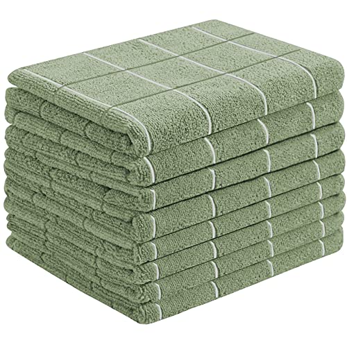 HYER KITCHEN Microfiber Kitchen Towels - Super Absorbent, Soft and Solid Color Dish Towels for Kitchen, 8 Pack, 26 x 18 Inch (Olive Green)