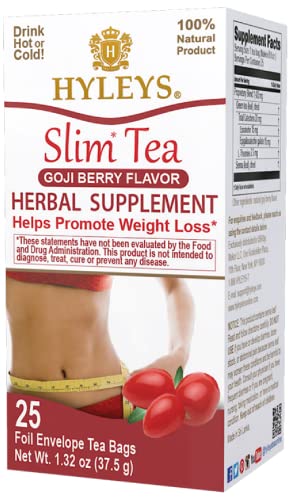 Hyleys Slim Tea Goji Berry Flavor - Weight Loss Herbal Supplement Cleanse and Detox - 25 Tea Bags (1 Pack)