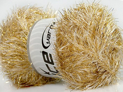 Ice Yarns Cream, Gold Eyelash Dazzle - Eyelash Yarn with Metallic Sparkle, 100 Gram (3.53 Ounces) 140 Meters (153 Yards)