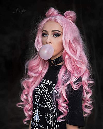 IMSTYLE Hot Pink Lace Front Wig Natural Long Wavy Heat Resistant Wig Realistic Hairline for Party Drag Queen Halloween