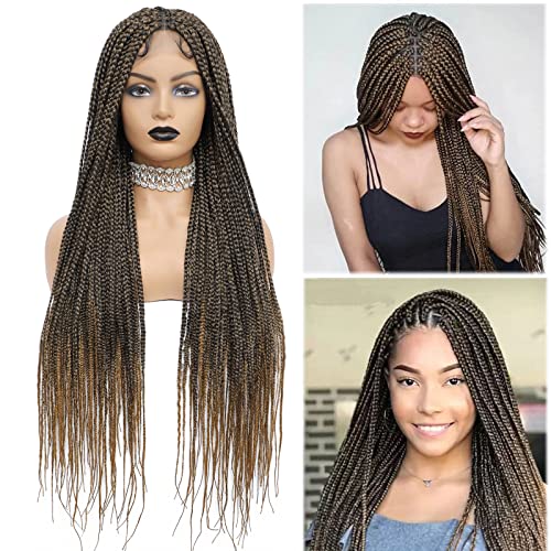 incoo 36" Braided Wigs Full Lace Box Braids Wigs for Black Women Hand Braid Lightweight Twisted Knotless Front with Baby Hair Synthetic Cornrow (Mix blonde)