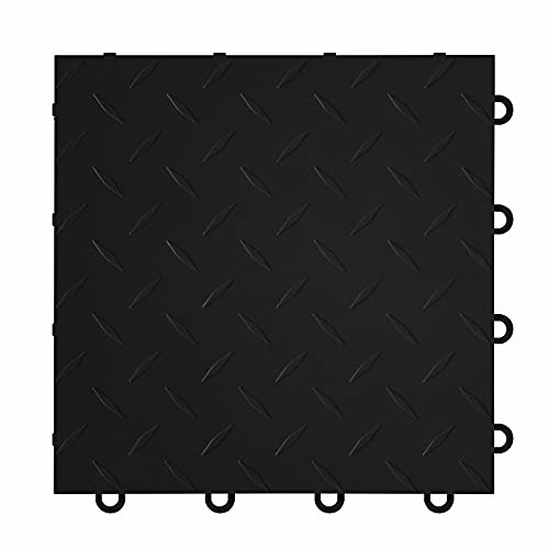 IncStores 3/8 Inch Thick Nitro Interlocking Garage Floor Tiles | Plastic Floor Tiles for a Stronger and Safer Garage, Workshop, Shed, or Trailer | 12" x 12" Tiles (Diamond, Midnight Black, 52)