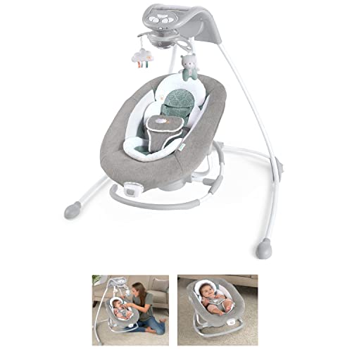 Ingenuity InLighten 2-in-1 Baby Swing & Rocker - Cool Mesh Fabric, Vibrations, Swivel Infant Seat, Nature Sounds, Light Up Mobile - Pemberton