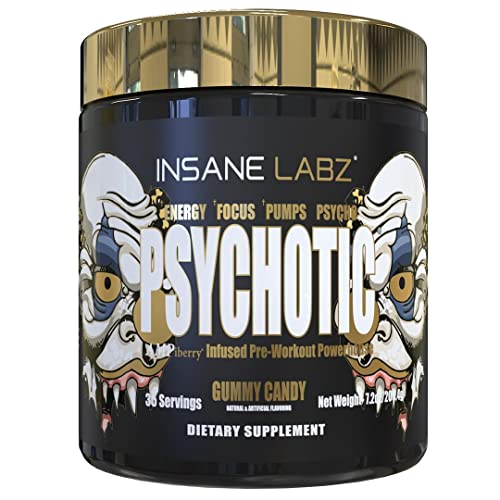 Insane Labz Psychotic Gold, High Stimulant Pre Workout Powder, Extreme Lasting Energy, Focus, Pumps and Endurance with Beta Alanine, DMAE Bitartrate, Citrulline, NO Booster, 35 Srvgs