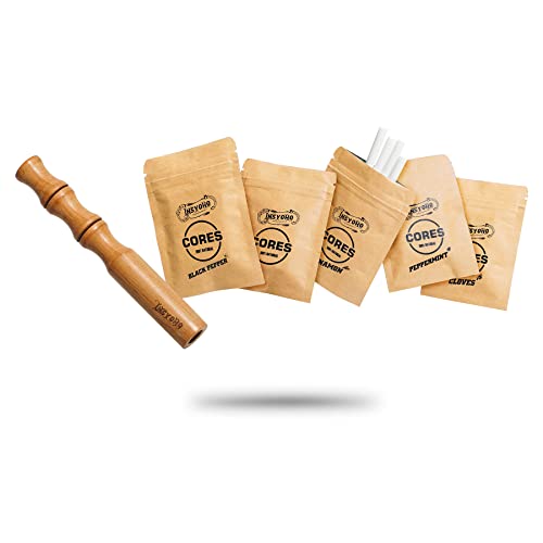 INSYOHO Quit Smoking Wooden Vapour-Less Inhaler with 4 Nicotine-Free Flavored Core, Healthy Essential Oil Aromatherapy Diffuser to Help Naturally Stop Smoking,Oral Fixation Relief,Calm Anxiety