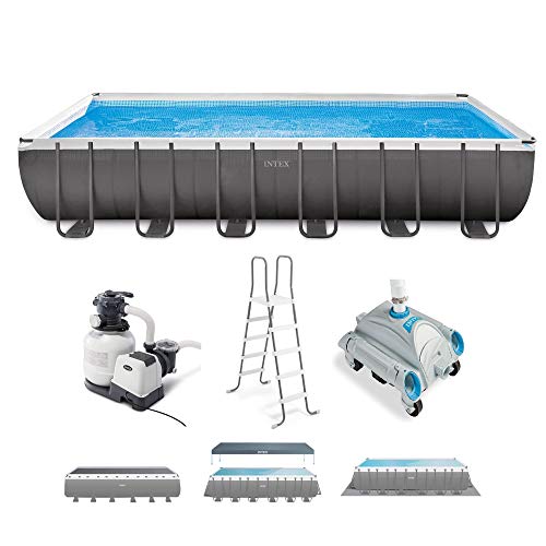 Intex 26363EH Ultra XTR 24ft x 12ft x 52in Frame Above Ground Rectangular Swimming Pool with Pump and Automatic Vacuum Cleaner with a 1.5-Inch Fitting