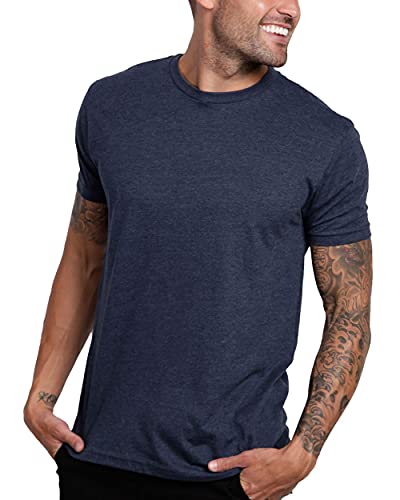 INTO THE AM Premium Men's Fitted Crew Neck Essential Tees - Modern Fit Fresh Classic Short Sleeve Plain T-Shirts for Men (Navy, Large)