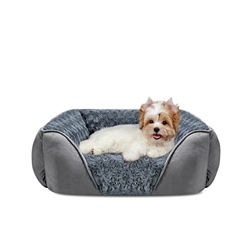 INVENHO Small Dog Bed for Large Medium Small Dogs Rectangle Washable Dog Bed, Orthopedic Dog Sofa Bed, Soft Calming Sleeping Puppy Bed Durable Pet Cuddler with Anti-Slip Bottom S(20"x19"x6")