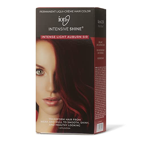 ION Intensive Shine Permanent Liqui-Creme Hair Color Kit Fade Resistant Gray Coverage 2.5 Times More Shine Brilliant Long Lasting Color - Light Auburn 5IR