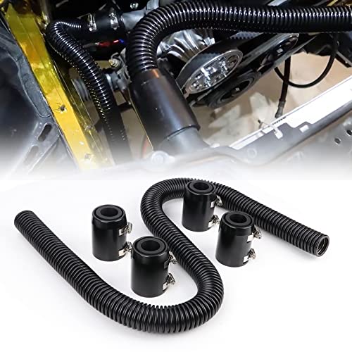 iRKY 48" Flexible Radiator Hose Stainless Steel Universal Water Hoses Adapter Coolant Radiator Hose Kit With 4Pcs Chrome Caps (8 Clamps, Black)