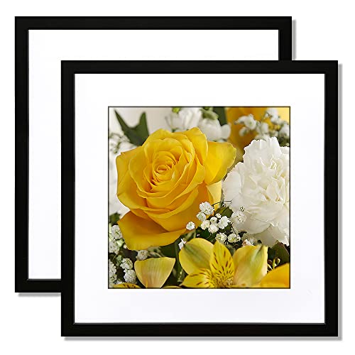 ITIMIDI 16x16 Frame, Display Pictures 12x12 with White Mat or 16x16 Without Mat, Black Photo Poster Picture Frame - 2 PCS