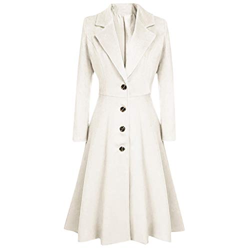 iYYVV Womens Winter Lapel Button Long Trench Coat Jacket Overcoat Hairy Dress Outerwear White