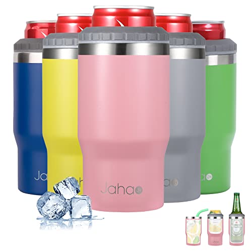 Jahao 4-in-1 Can Cooler, Stainless Steel Double-Wall Vacuum Insulated Beer Cooler/Can Holder/Slim Can Coolers for 12oz Cans, Slim Cans and Beer Bottles, or as a 14oz Coffee Mug