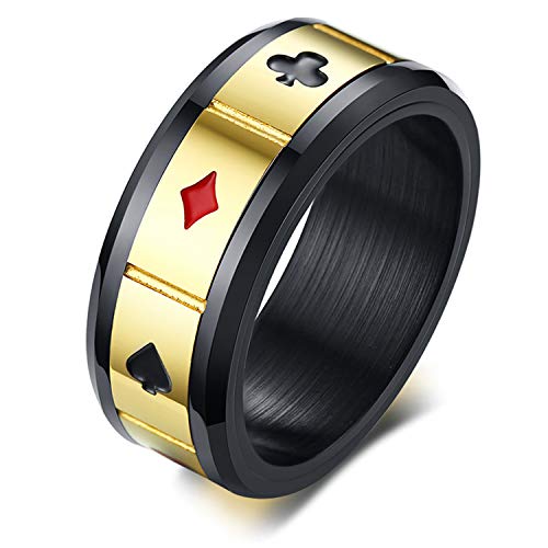 Jakob Miller Stainless Steel Poker Games Biker Spade Ring Men's Playing Card Spade Ace Novelty Funny Ring, Sizes 8-12