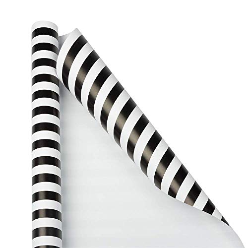 JAM PAPER Gift Wrap - Striped Wrapping Paper - 25 Sq Ft - Black & White Stripes - Roll Sold Individually