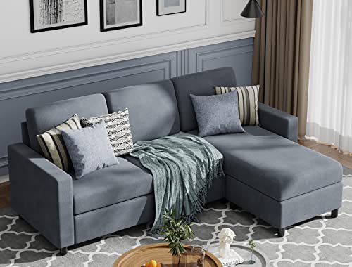 JAMFLY 79" Convertible Sectional Sofa Couch, L Shaped Couches for Living Room Clearance Set, Small Sectional Sofa with Chaise Modern Linen Fabric (Dark Gray)