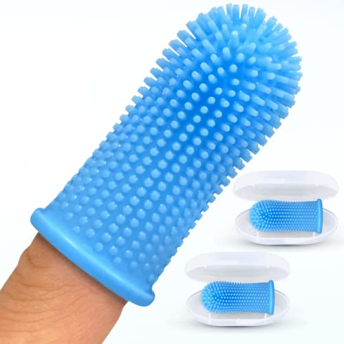 Jasper Dog Toothbrush, 360º Finger Toothbrush Kit, Ergonomic Design, Full Surround Bristles for Easy Teeth Cleaning, Dental Care for Puppies, Cats and Small Pets, Blue 2-Pack