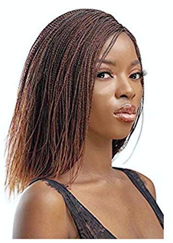 JBG SERVICES Authentic African Braided Wigs - Lightweight Micro Twist Wig Lace Closure for Natural-Look Hairline - 2 Hair Pins Included 12 Inch Color 30/33 Medium and Dark Auburn Mixed for Black Women