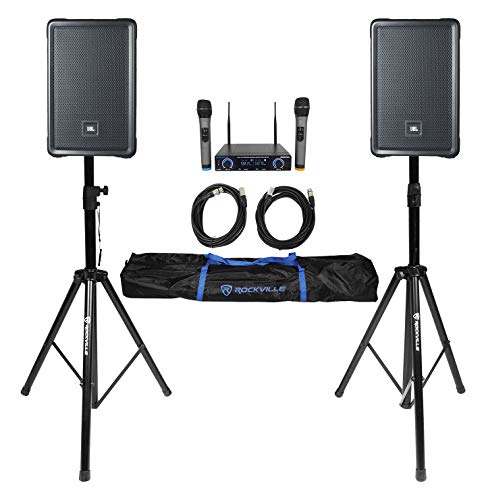 JBL 2 IRX112BT 12" 1300w Powered DJ Portable PA Speakers w/Bluetooth+Stands+Mics