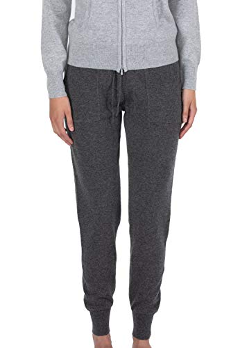 JENNIE LIU Women's 100% Pure Cashmere Knitted Jogger Pants(L, Charcoal)