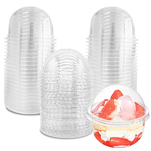 Jnnzzggu 50 Pack 9 oz Clear Plastic Dessert Cups with Dome Lids,No Hole Disposable Snack Bowls for Pudding,Parfait,Fruits,Ice Cream,Cake