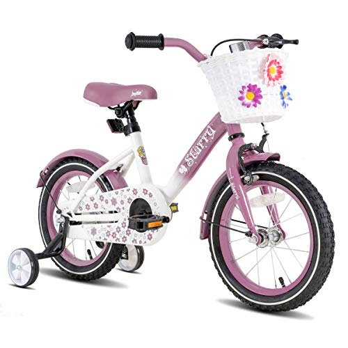 JOYSTAR 14 Inch Girls Bike for Age 3-5 Years Old Kids Toddler Bike with Training Wheels and Basket 14 in Child Bicycles for 3 4 5 Year Kids' Bicycles Purple