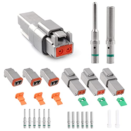 JRready ST6112 DT Connector 2 Pin Gray Waterproof Electrical Wire Connector DT04-2P DT06-2S with Deutsch Solid Contacts 14-20 AWG and Sealing Plugs,3 Sets