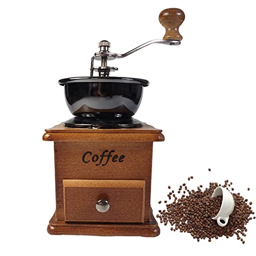 JYXING Vintage Manual Coffee Grinder Wooden Manual Coffee Grinder Ceramic Conical Burr Portable Hand Crank Coffeemaker Vintage S Brown 10×15