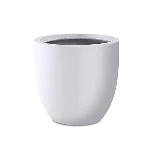 Kante 14" Dia. Round Large Pure White Concrete Planters, Outdoor Indoor Modern Plant Pots, Lightweight, Heavy Duty, Weather Resistant, Seamless with Drainage Hole,RC0050B-C80011