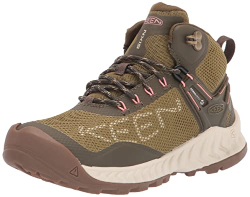 KEEN Women's NXIS Evo Mid Height Waterproof Hiking Boots, Olive Drab/Silver Birch, 8