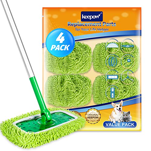 KEEPOW Reusable Microfiber Mop Pads Compatible with Swiffer Sweeper Mop, Dry Sweeping Cloths, Washable Wet Mopping Cloth Refills for Surface/Hardwood Floor Cleaning, 4 Pack (Mop is Not Included)